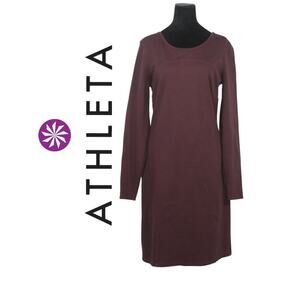 Athleta Plum Colored Long Sleeve Dress with Crewneck and V-Neck Back Size LT